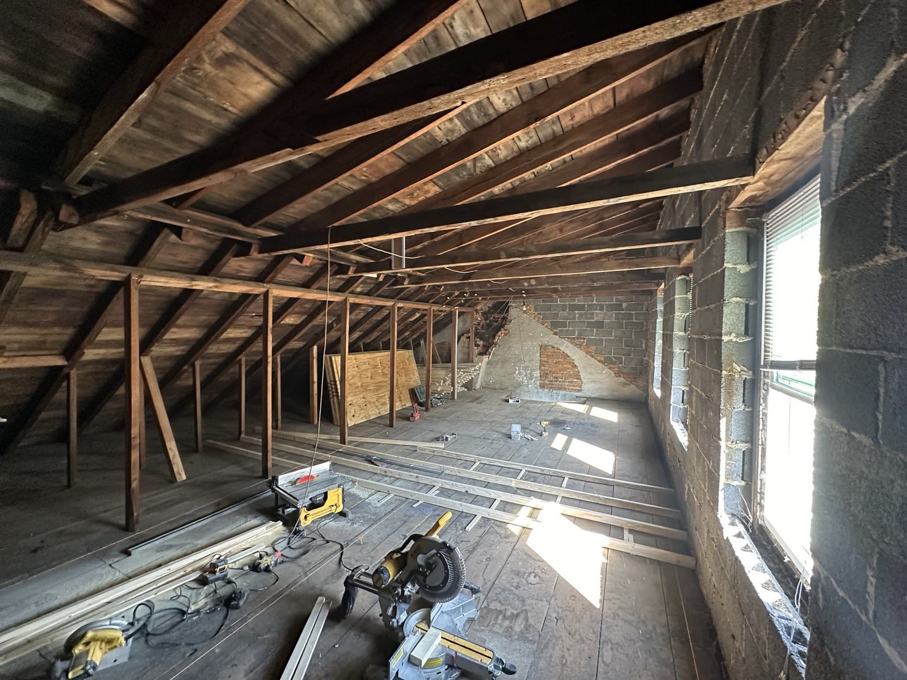 Attic framing during a Slatington full house renovation