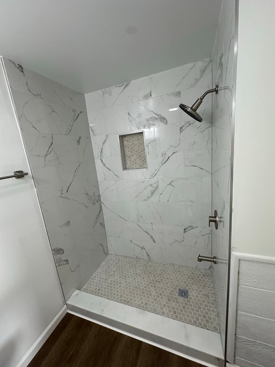 Marble-Look Walk-In Shower