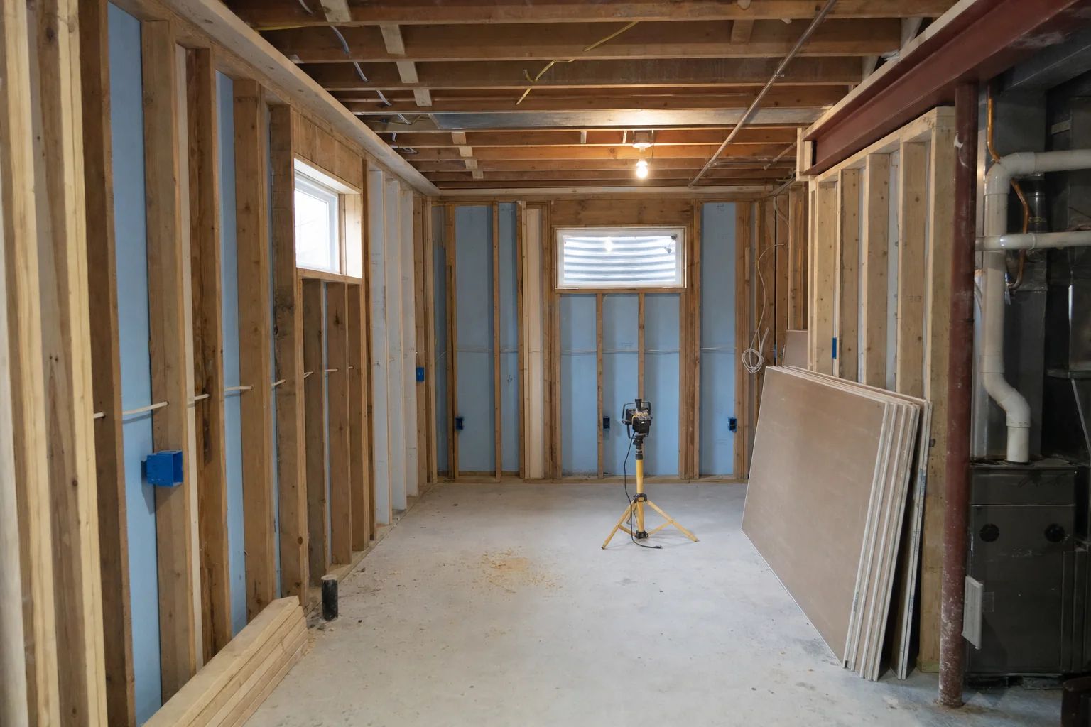 Basement finishing in progress in Bethlehem, PA by Vene Construction