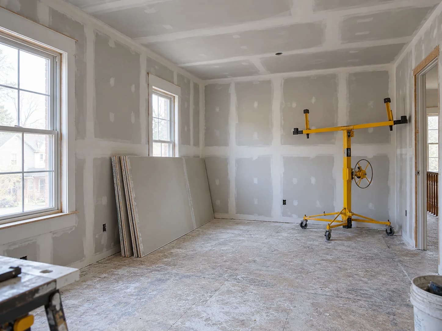 Drywall installation in progress in Catasauqua, PA by Vene Construction