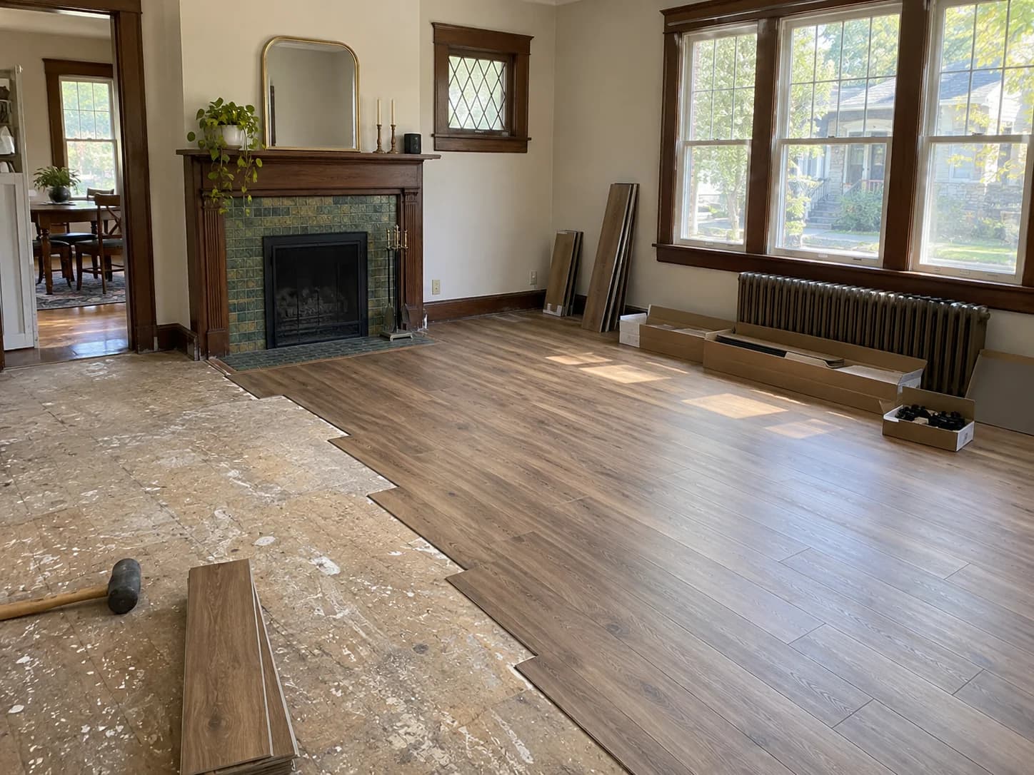 Flooring installation in progress in Allentown, PA by Vene Construction