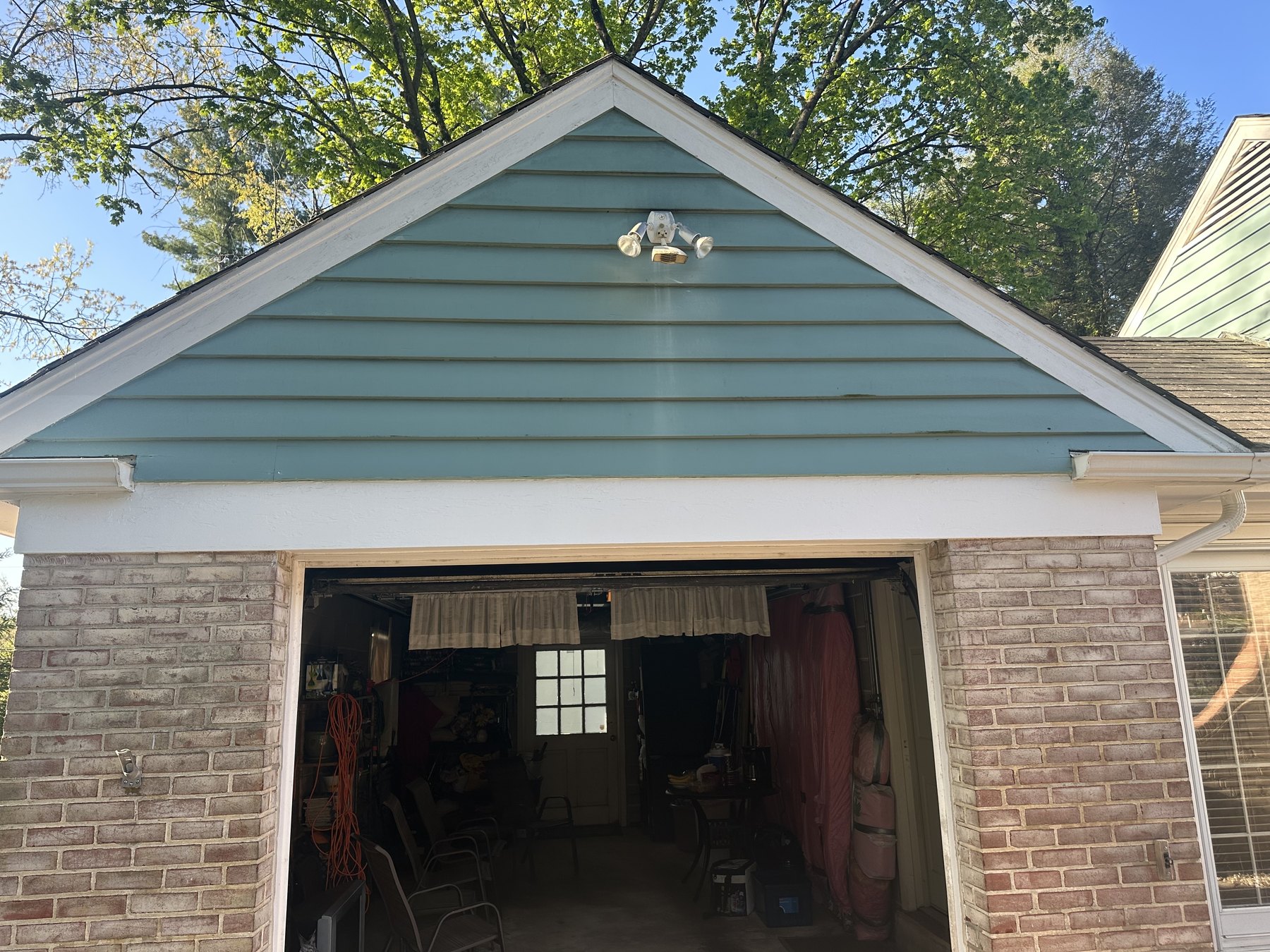 Garage gable during exterior house painting in South Whitehall Township Allentown