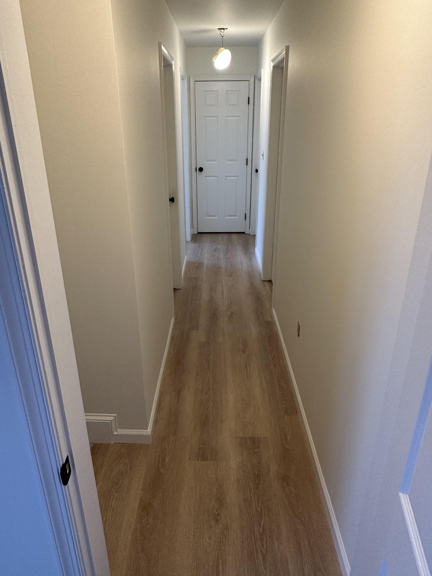 Finished hallway with white doors and wood look flooring in Allentown PA